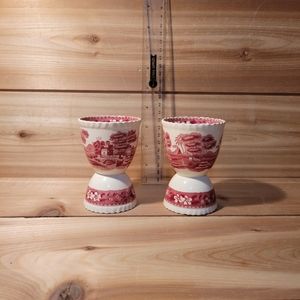Vintage Copeland Spode Red/Pink Double Egg Cups(2)